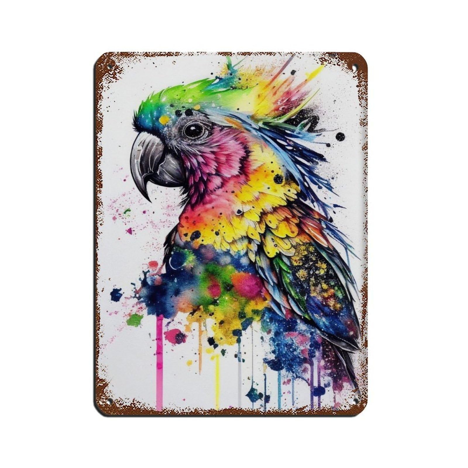 Lxwnze 30L X 40W Cm Watercolour Parrot Portrait Poster Tin Sign Vintage Metal Pub Club Cafe Bar Home Wall Art Decoration Poster Retro 12X16inch(30X40cm)