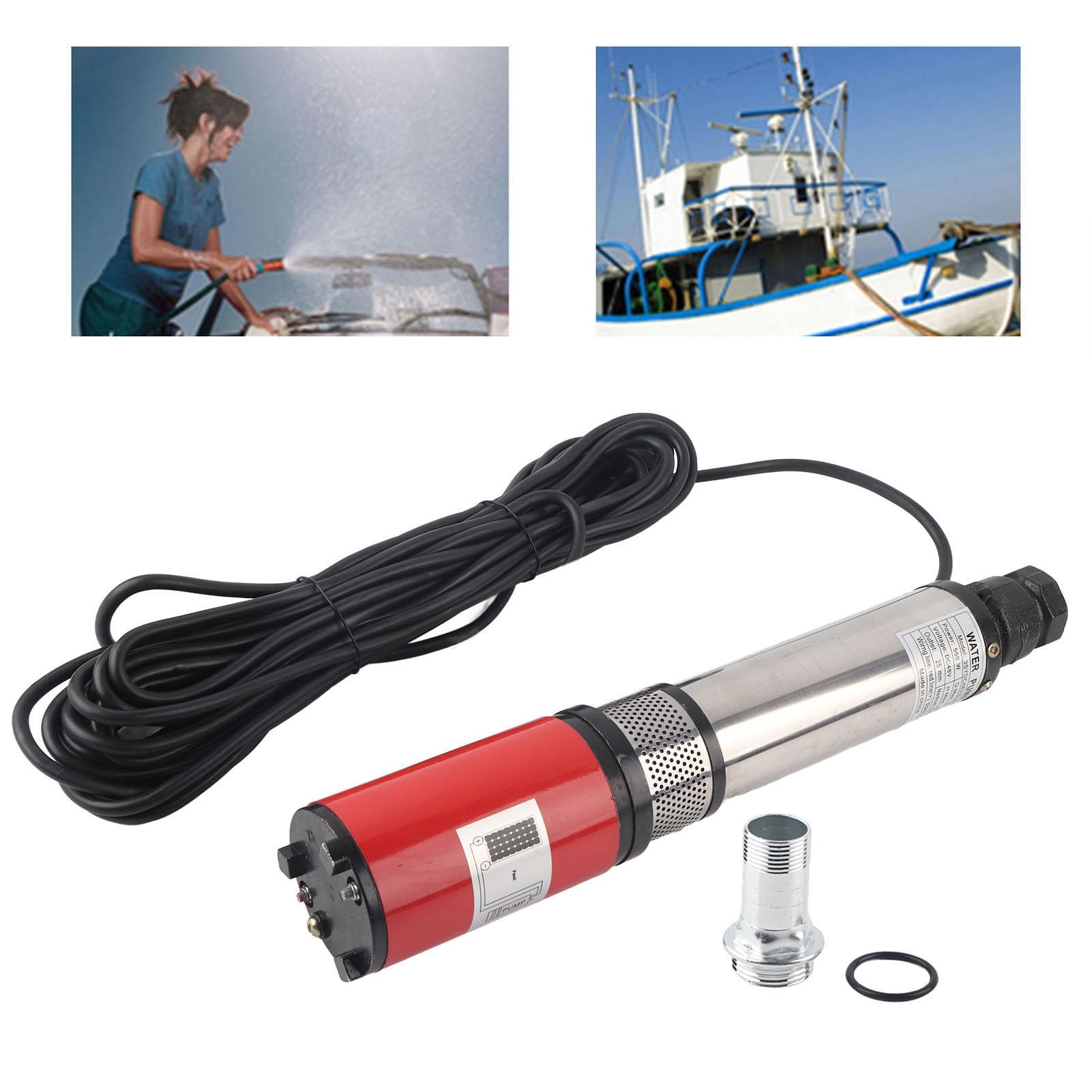 Bomba de Pozo Sumergible Solar, 50m DC 48V Bomba Sumergible de Pozo Profundo de Gran Flujo de Alta Elevación, Impulsor Flotante de Motor de Latón, para Pozo, Riego Agrícola