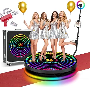 360 Photo Booth Machine 39.6  with Flight Case, Logo Customisation, App Remote Control, Automatic 100cm 360 Spin for 4-5 People, 360 Photo Booth Suitable for Parties, Weddings, Rentals