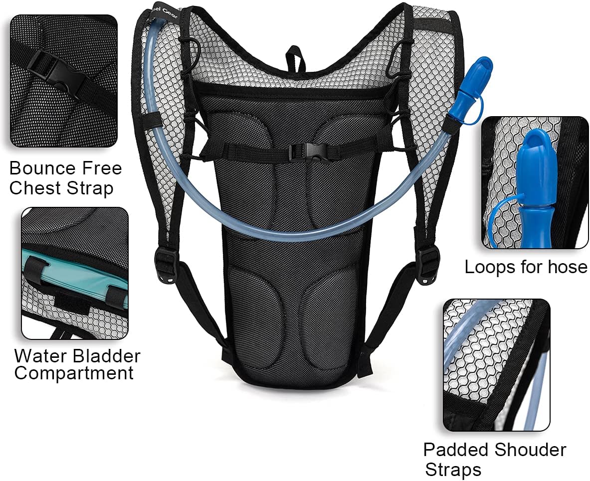 Mubasel Gear Hydration Backpack with 2 Liter Bladder, Hydration Pack with Bite Valve for Running, Hiking, Climbing