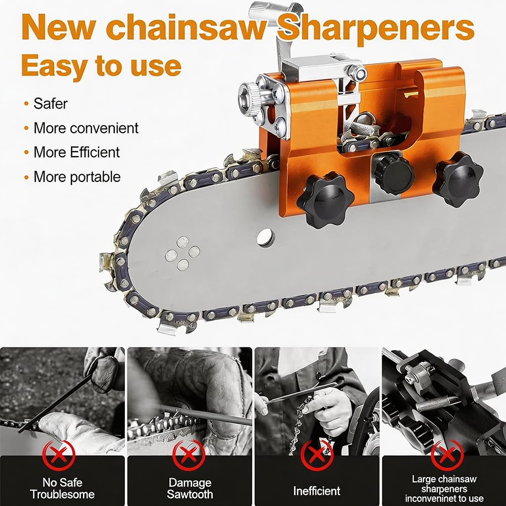 ProfiSaw Chain Sharpener - Kit per affilacoltelli a mano portatile Chainsaw Sharpener Chain Sharpener The Precise Universal Sharpener for All Chainsaws | Razor Sharp in Minutes| Arancione