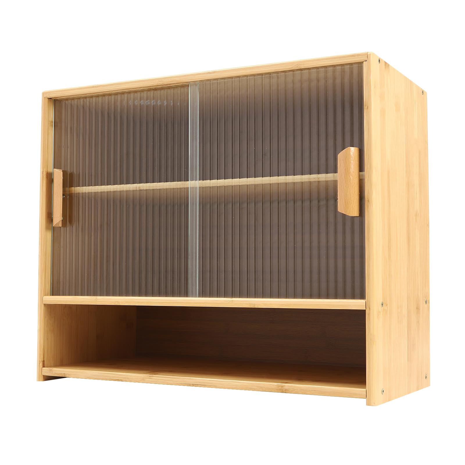 Titunjian Corner Bread Box for Kitchen Countertop Bamboo Storage Cabinet Kitchen Countertop Cabinet with Acrylic Door Adjustable Shelf Storage Cabinet