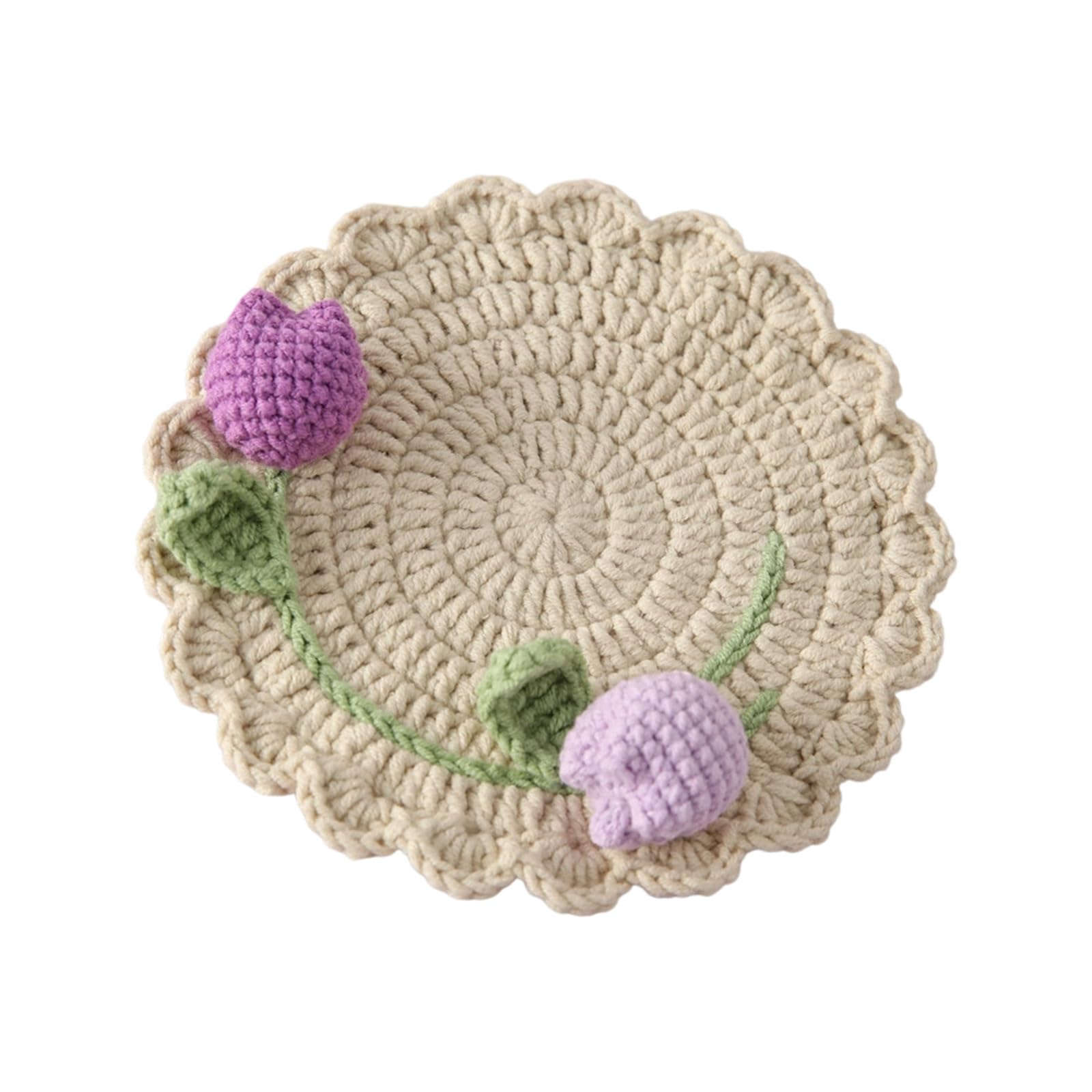 RUINBNC Bright Double Headed Tulips Coasters Set Handcrafted Tabletop Accessories Ideal for Dining Room and Gatherings Colorful Tulips Drink Pad
