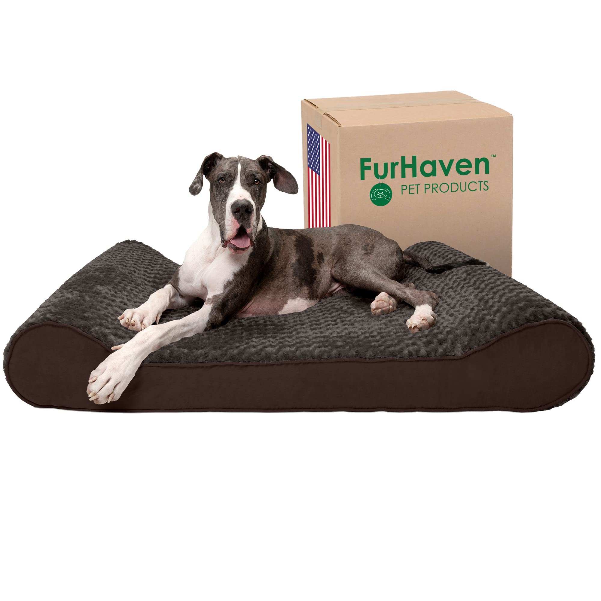 Furhaven Orthopedic Dog Bed for Extra Large Dogs w/ Removable Washable Cover, For Dogs Up to 180 lbs - Ultra Plush Faux Fur & Suede Luxe Lounger