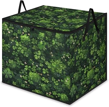 XL Large Clothes Storage with Lid Handle, Shamrock Clover Large Thick Clothes Blanket Storage Containers for Organizing Bedroom Closet Comforter, Organization Storage, St. Patricks Day
