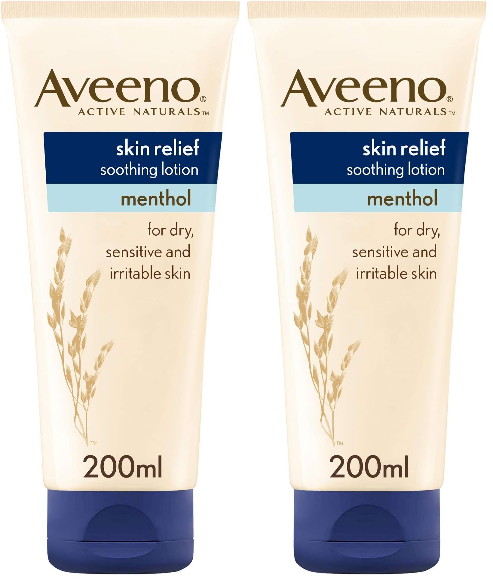Aveeno Skin Relief Soothing Lotion (2x 200ml) Body Lotion with Nourishing Oat and Menthol Extract, Suitable For Sensitive Skin, 24-Hour Hydration Moisturiser, Clinically Proven To Protect Dry Skin