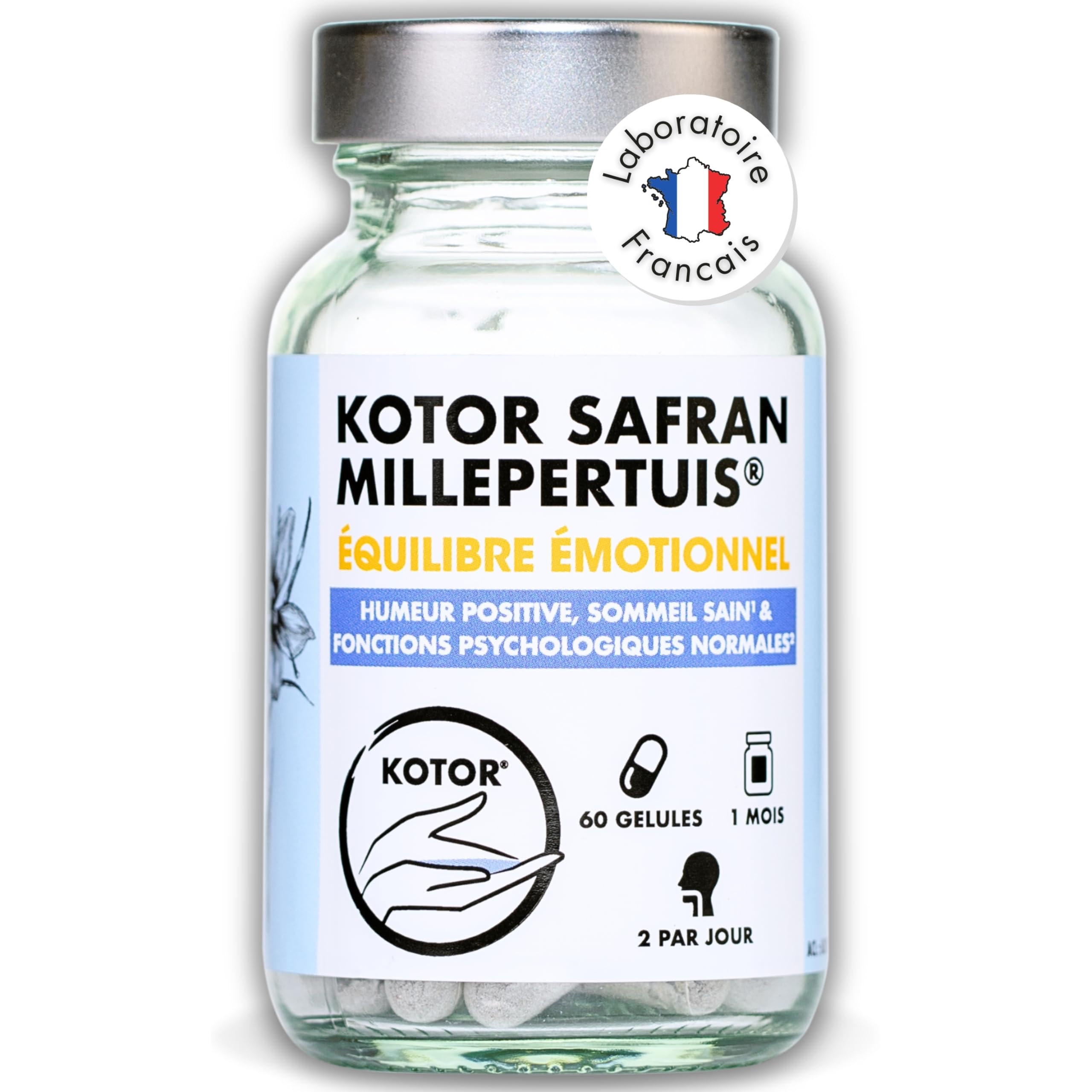 KOTOR SAFRAN MILLEPERTUIS | Anti Déprime, Baisse de Moral, Trouble de l’Humeur | Millepertuis + Safran + Magnésium Marin + Vitamine B12 & B9 | 60 Gélules | 1 Mois | Produit en France