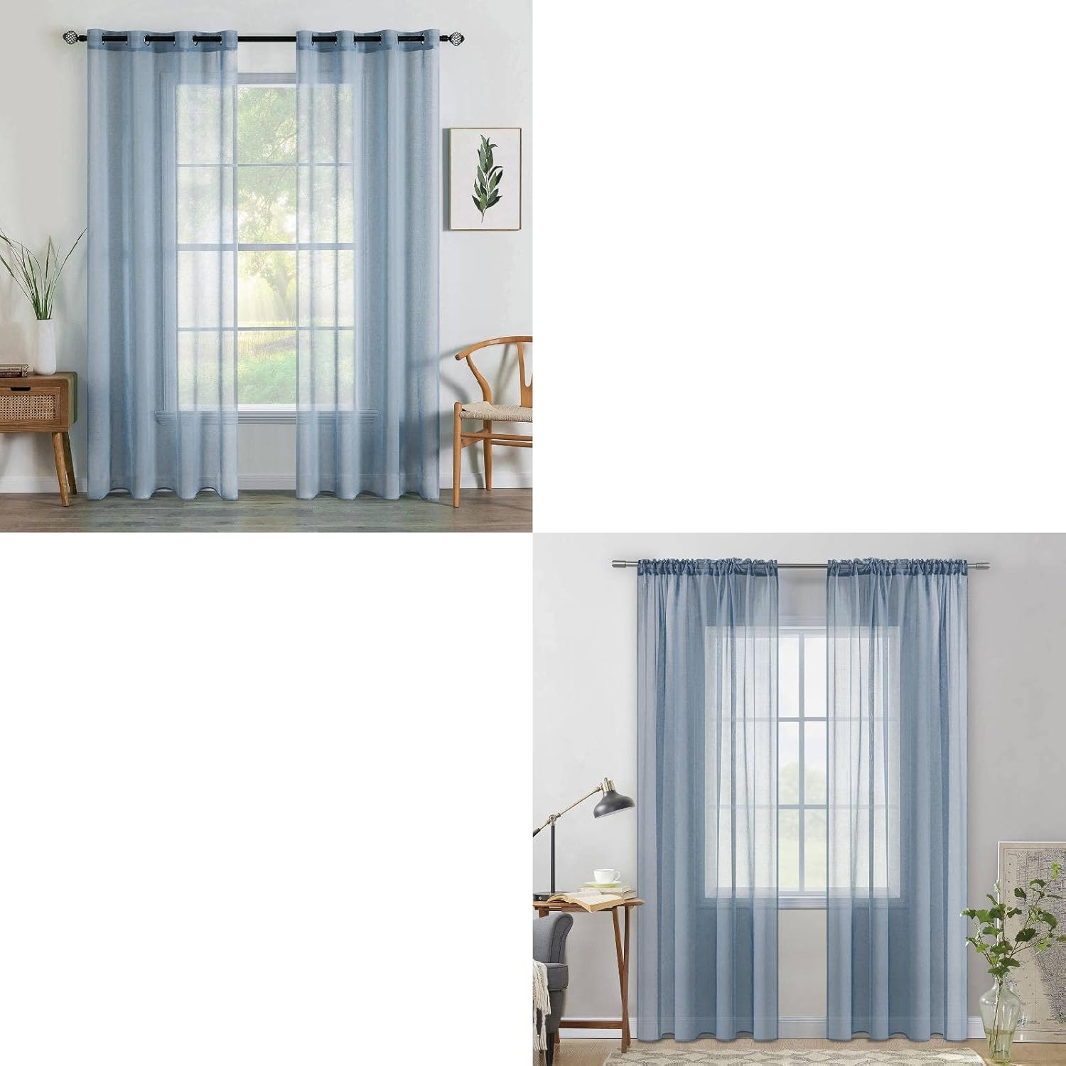 MIULEE Dusty Blue Linen Textured Sheer Curtain for Bedroom/Living Room Semi Transparent Rod Pocket 2 Panels W54 x L84 inch Long Bundle 2 Panels Dusty Blue Semi Sheer Window Curtains Grommet 54x84 inch