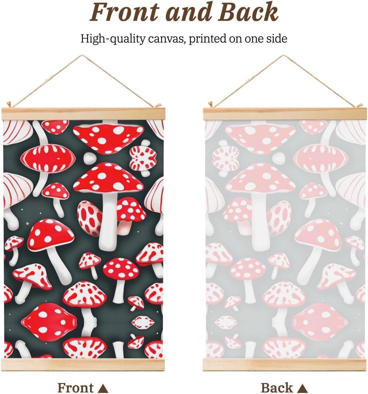 Red White Mushroom Print Poster Hanger,Hanging Poster, Poster Frame,Wood Poster Hanger, For Wall Hanging