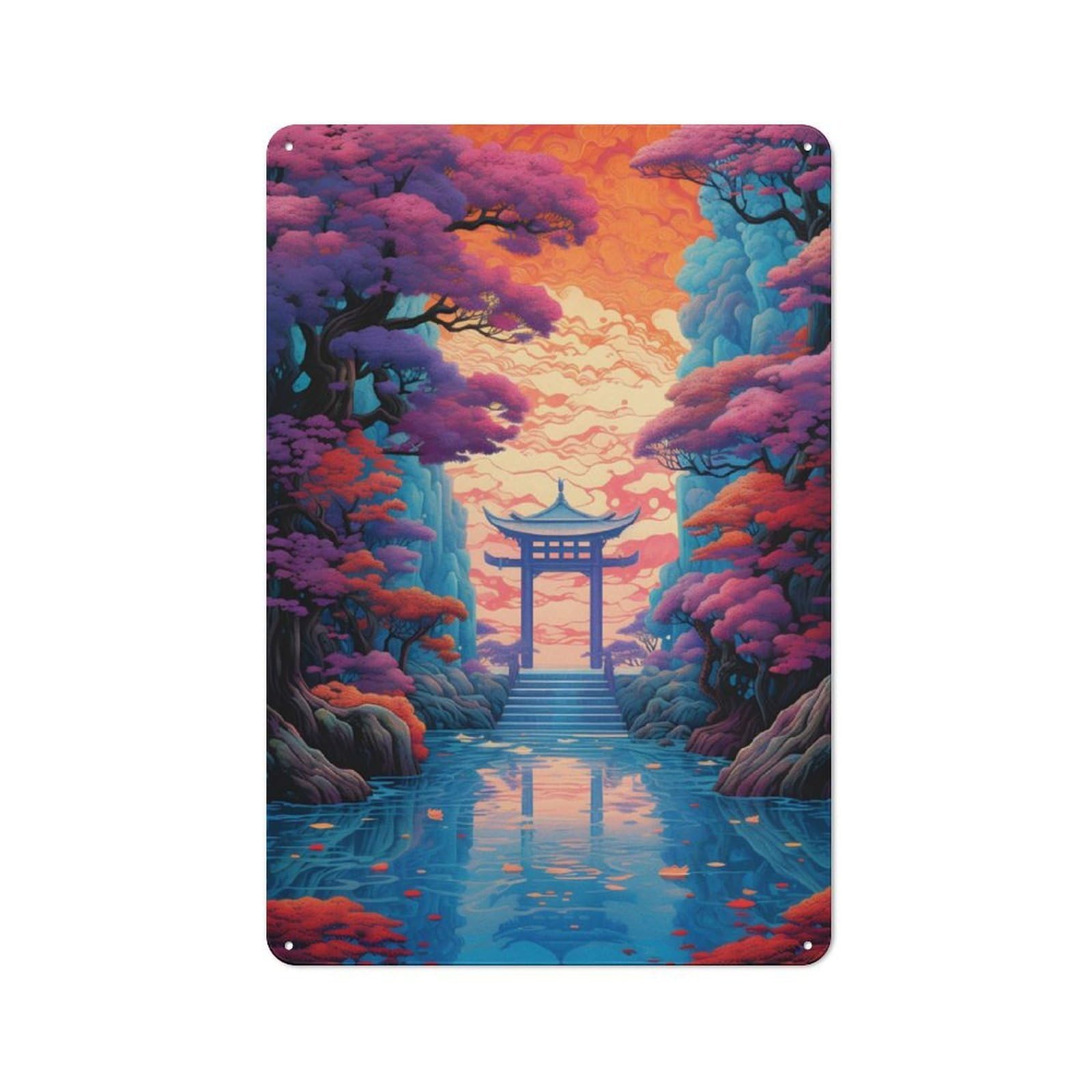 Junmoney Fantasy Landscape 57 Vintage Tin Sign 30X20cm With For Garage Wall, Suited To People Furnishing A Garage