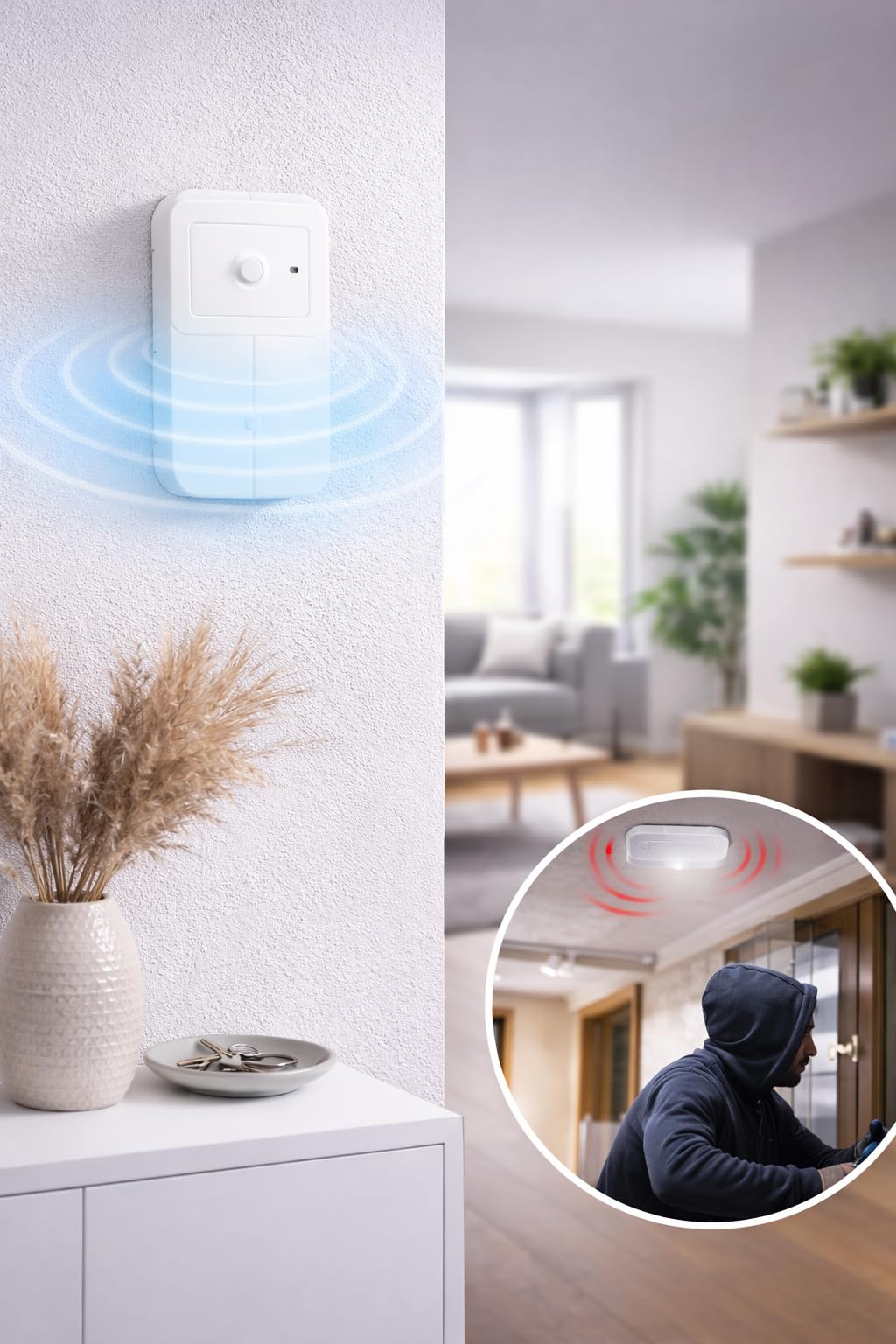 Olympia MW 360 Mikrowellen-Sensor – 360° Bewegungsmelder mit 10m Reichweite – Feuchtraumgeeignet nach IP54 - einfache Wandmontage – Anschluss an Protect & Prohome Alarmanlagen des gleichen Herstellers