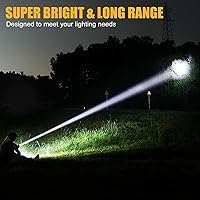 Vista 4 de Linterna LED recargable con pantalla de alimentación, 4 modos de luz, antorcha de mano de alto lúmenes, doble interruptor, linterna portátil