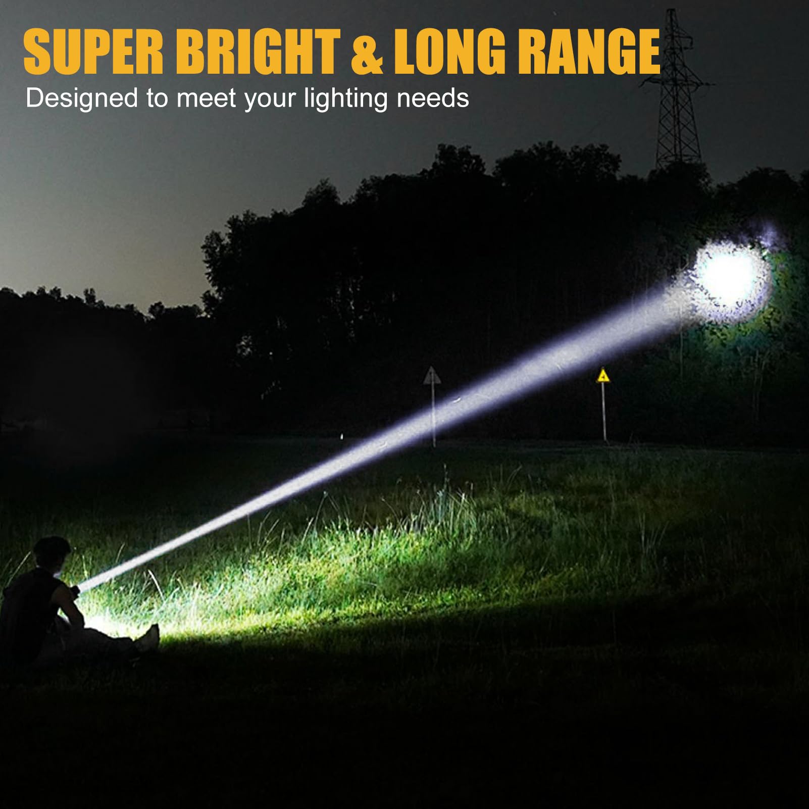 Linterna LED recargable con pantalla de alimentación, 4 modos de luz, linterna de mano de alto lúmenes, interruptor doble, linterna portátil impermeable para camping, senderismo, uso en interiores y