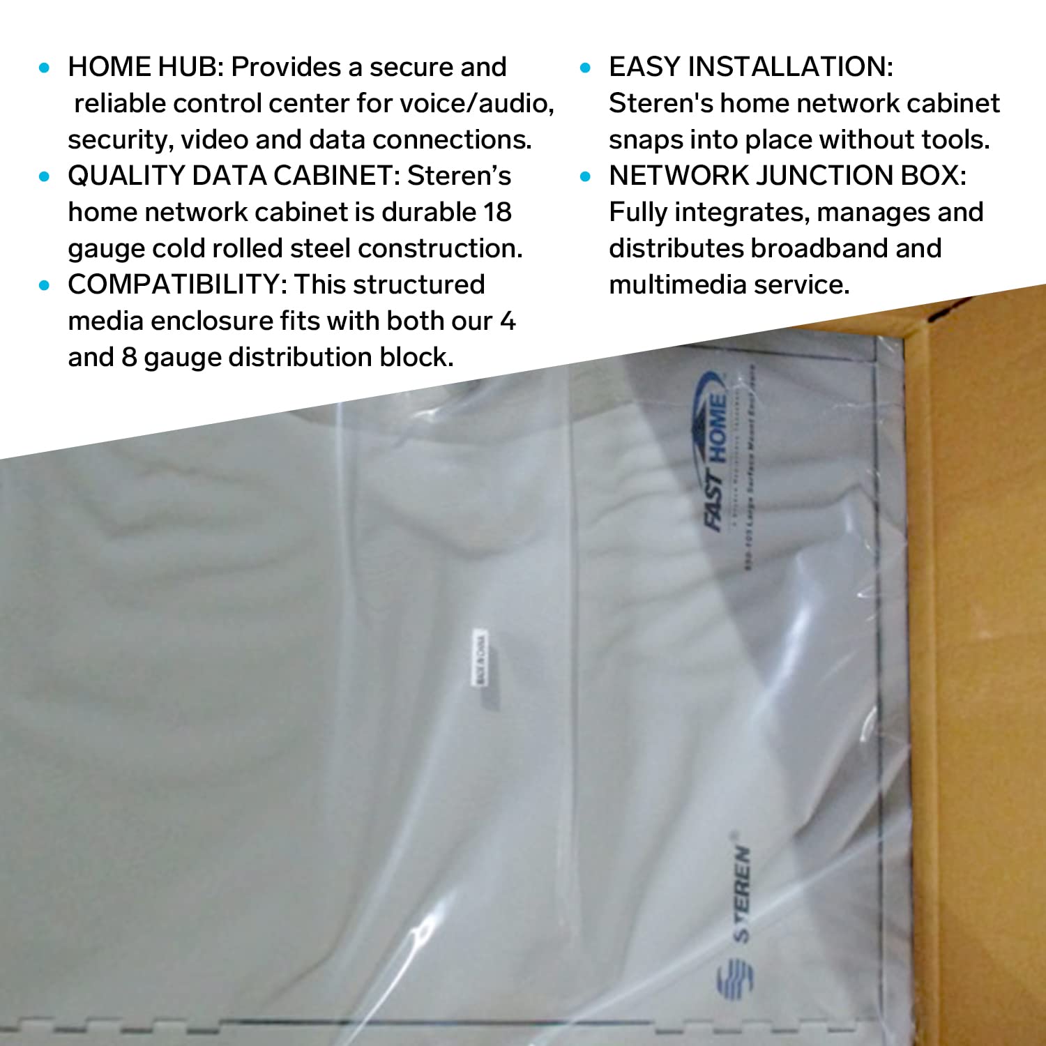 Structured Media Enclosure Accessories - Structured Wiring Cabinet - Structured Wiring Enclosure - Structured Media Cabinet - Structured Media Center - Fasthome Flush Mount Enclosure - STEREN 44"