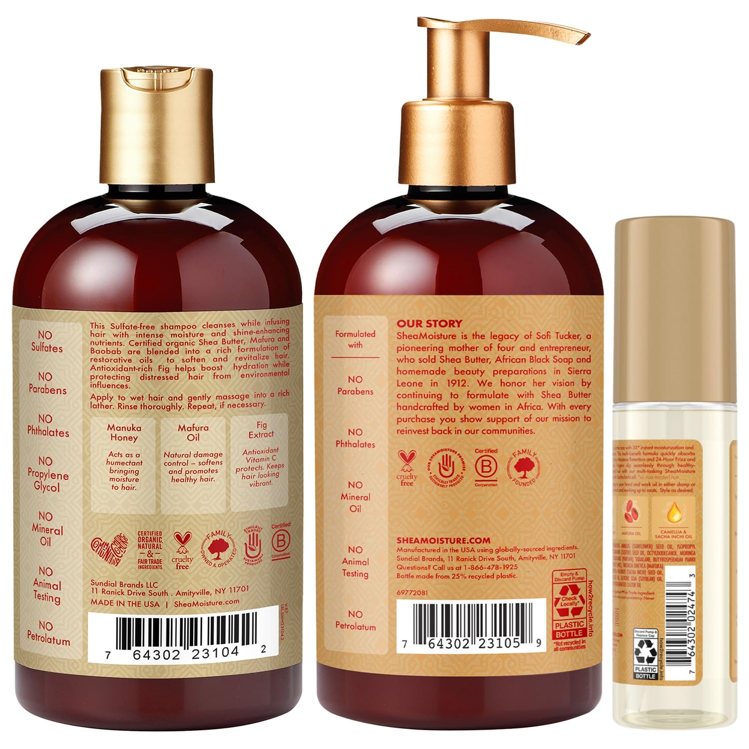 Shea Moisture Shampoo & Conditioner Set + Ultra Moisture & Nourish Oil Gift Set –?Manuka Honey & Mafura Oil Treatment for Dry, Damaged Hair (3 Piece Set)