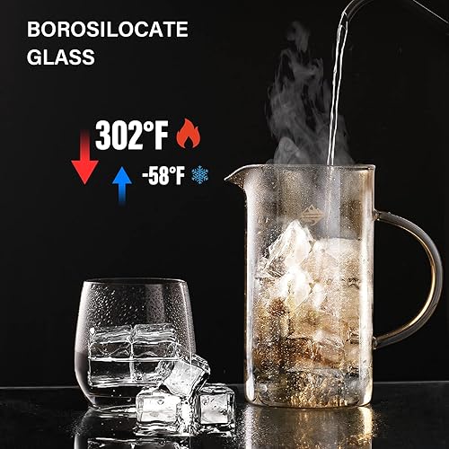 Miniatura 6 de CrossCreek French Press - Espumador de café y leche, 34 onzas (4 tazas) resistente al calor, prensa de café de vidrio borosilicato con 4 pantallas