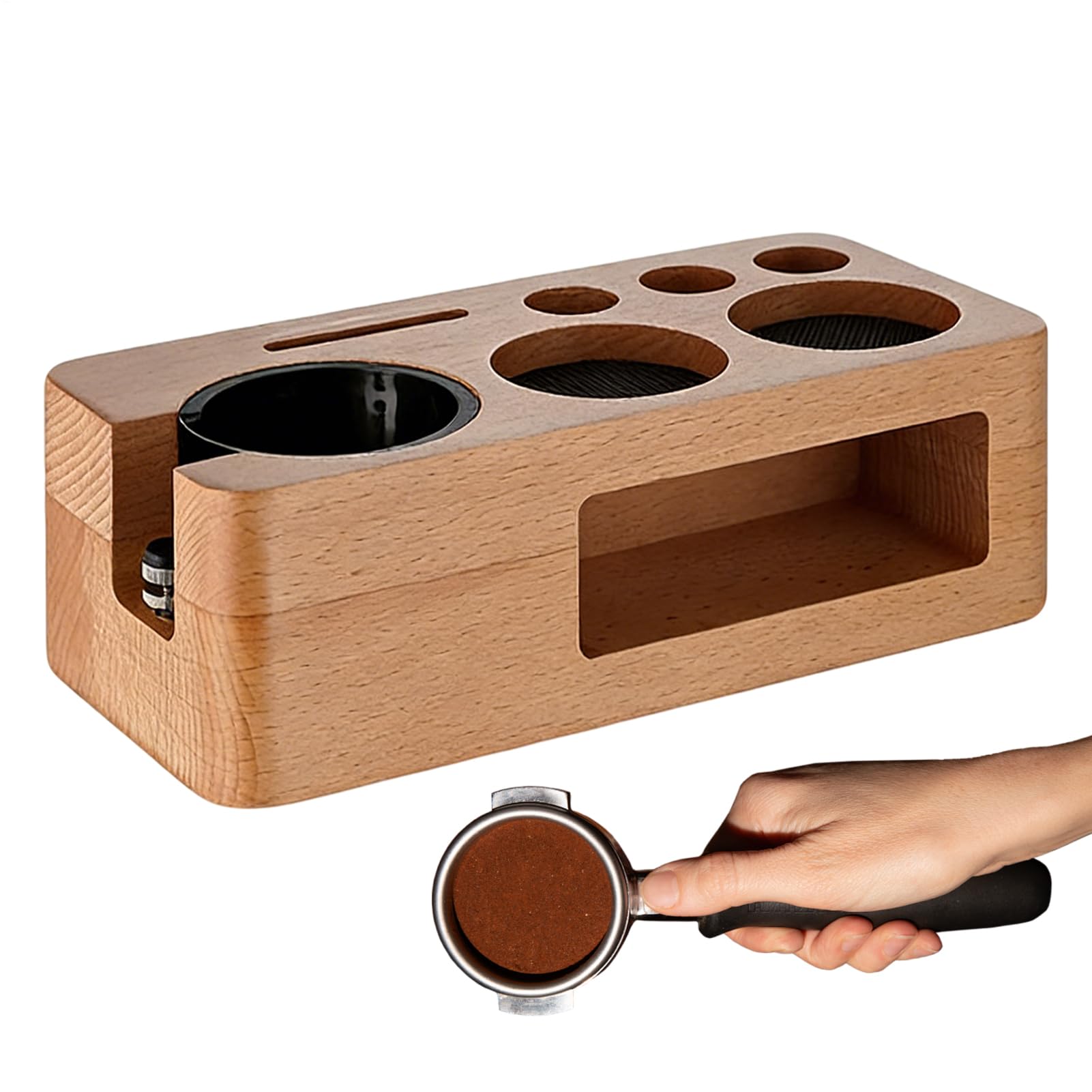 Station de pressage pour café en bois antidérapant pour porte-filtre