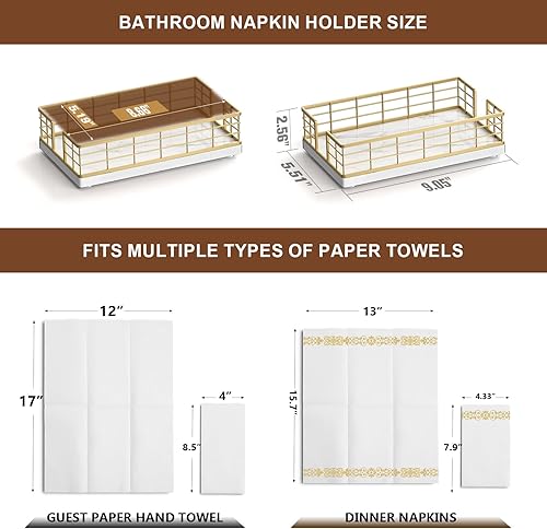 Vista 24 de Wican Bandeja para toallas de invitados para baño, soporte de servilletas de roble y hierro para tocador, mesa de comedor, cesta de madera