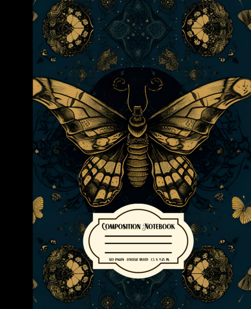 Vintage Moth Composition Notebook: College Ruled, 120 Pages, 7.5 x 9.25 Inches, Cute Aesthetic School Supplies
