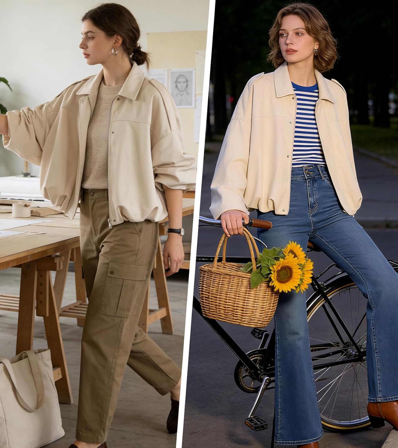 Womens Faux Suede Bomber Jacket Casual Lapel Pilot Cropped Coat Oversized Motorcycle Jackets 2025 Outerwear - Image 4