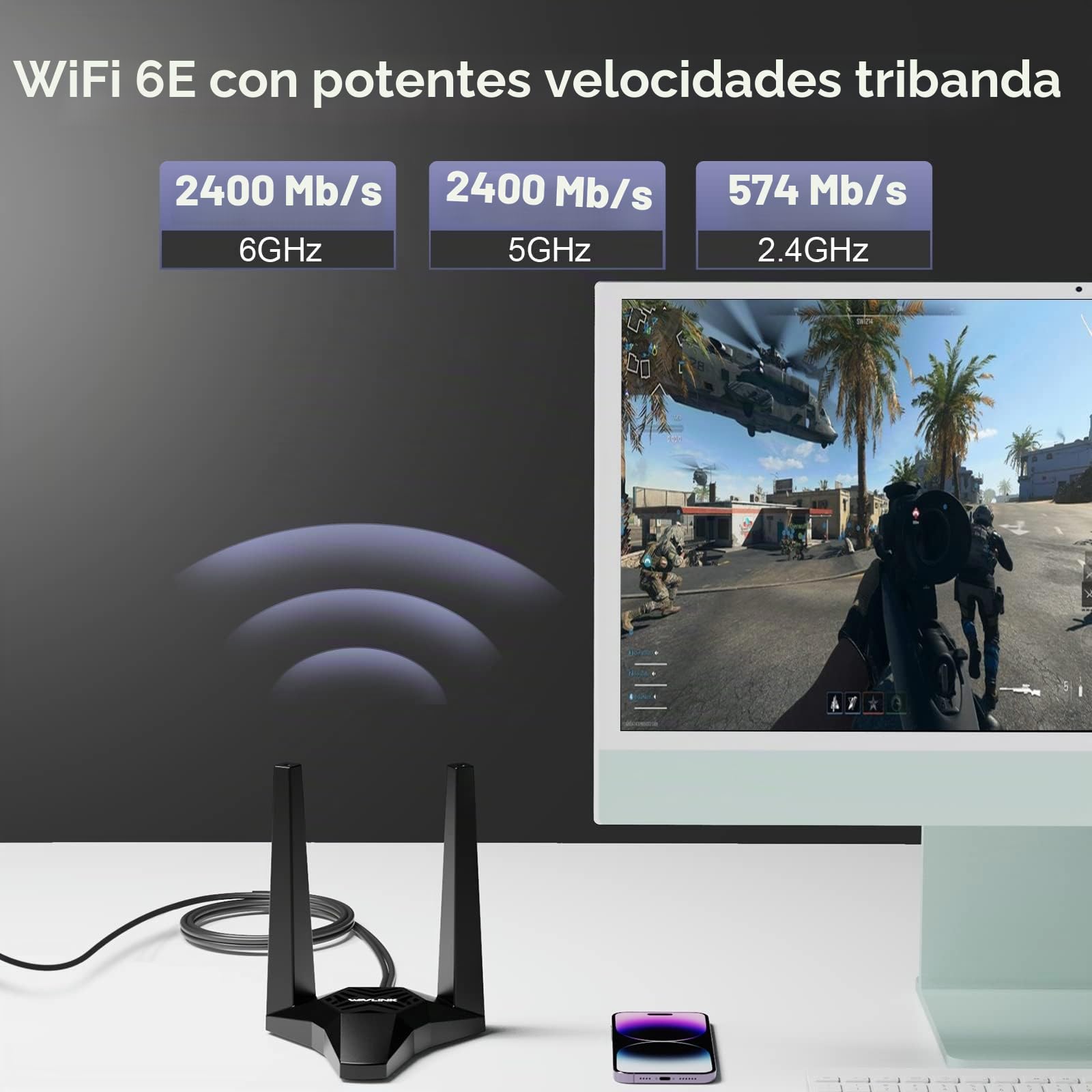 WAVLINK Tarjeta de Red WiFi 6E AX5400M PCIe, Adaptador inalámbrico tribanda AX210 con Bluetooth 5.3, MU-MIMO, WPA3, OFDMA, disipador térmico avanzado, para PC con Windows 11/10
