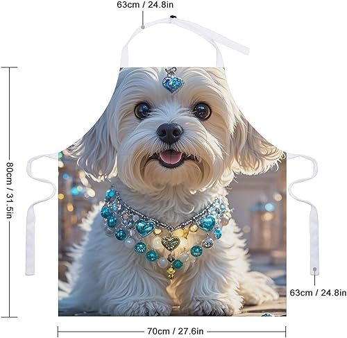 Miniatura 2 de Personalized Lovely Maltese Dog Adult Apron, Kitchen Cooking Aprons for Woman Man, Adjustable Bib Apron with Pocket for Baking, BBQ Crafting