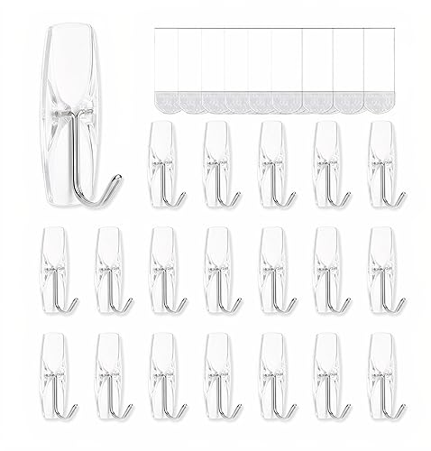 MOVELYST Medium Clear Wall Hooks, 18 Hooks+24 Removable Strips, Wire