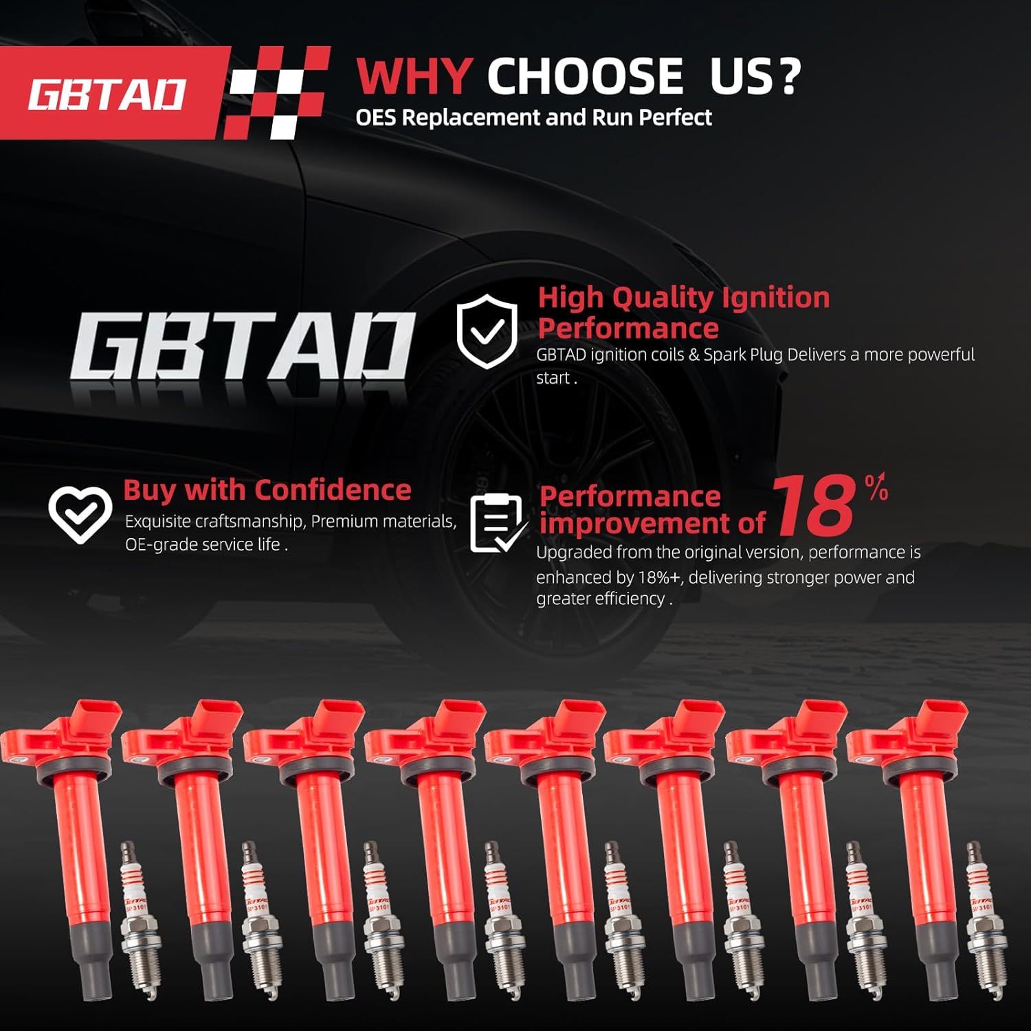 Ignition Coil Pack & Spark Plug Compatible with Toyota Tundra Sequoia Land Cruiser 4Runner, Lexus GS430 GX470 LS430 LX470 SC430 2000-2009 4.3 4.7 V8