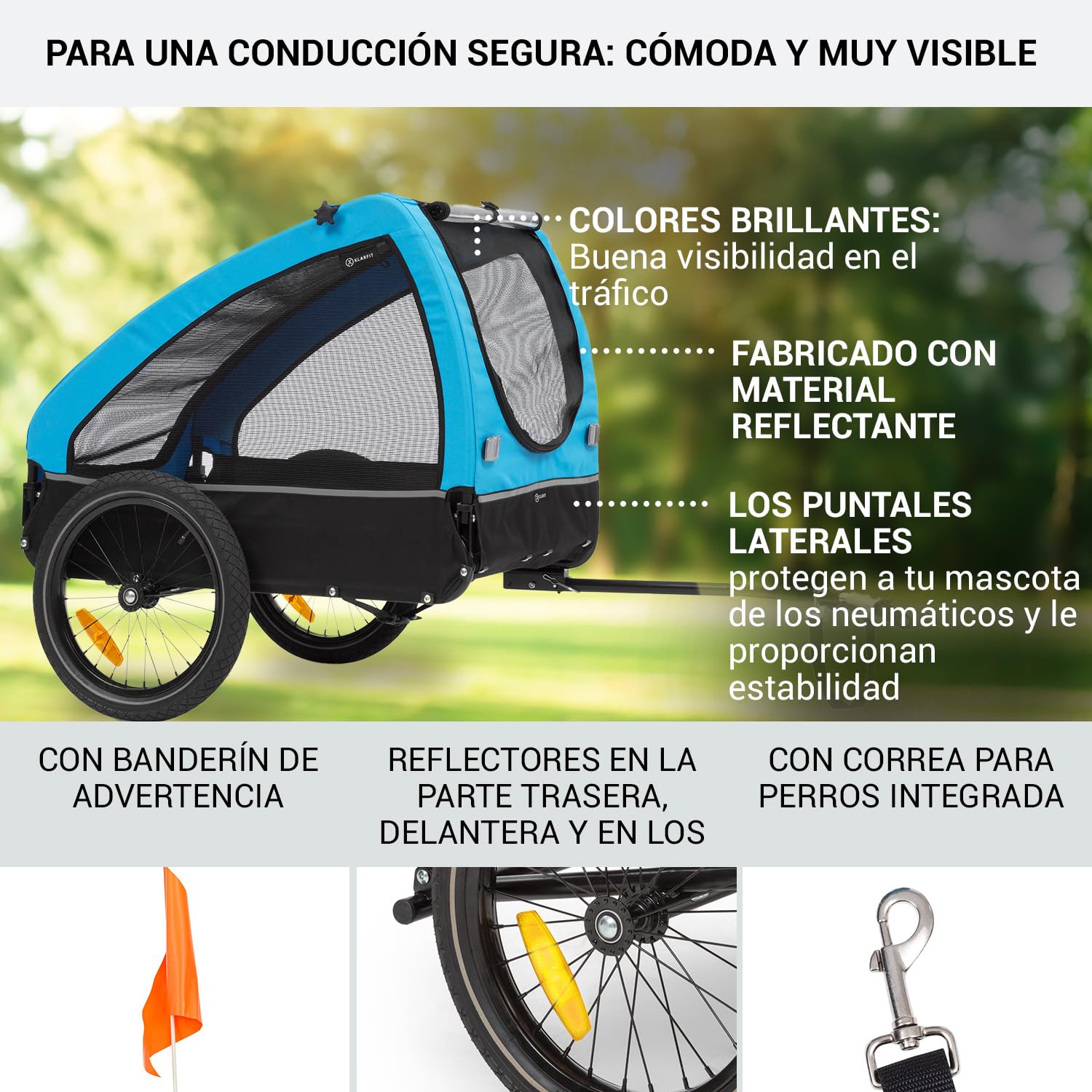 Klarfit Husky City Carrito para Perros Bicicleta, Silla Ruedas, Remolque Bicicleta Lona Oxford 600D, Reflectores, Bandera de Advertencia y Correa Seguridad, Pequeños/Medianos, 250L, 45kg MAX.