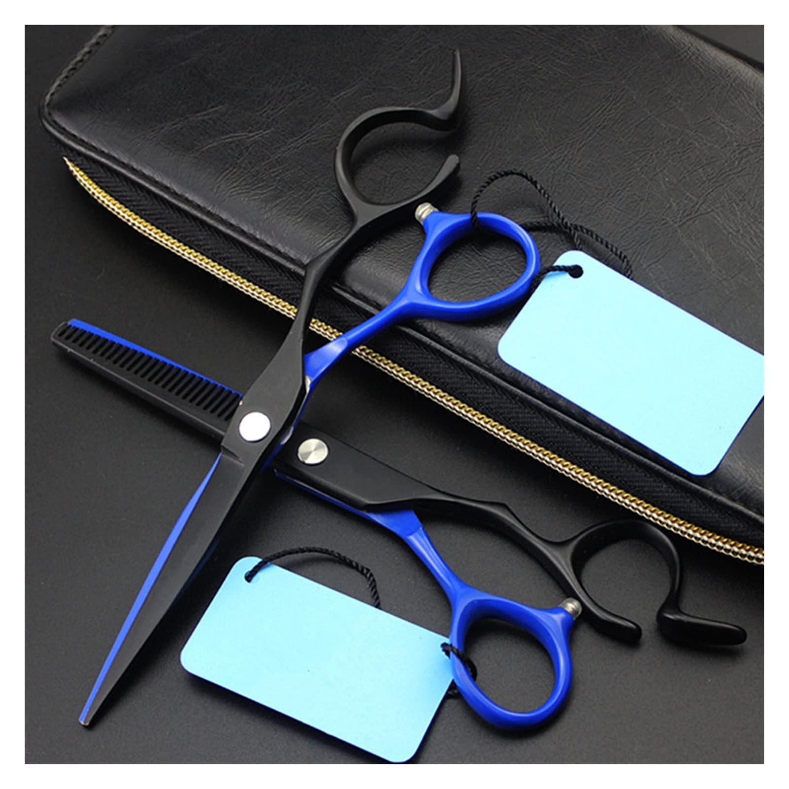 Tijeras de Acero para Cortar el Cabello, Color Negro y Azul, Kit de Belleza de 15 cm.
