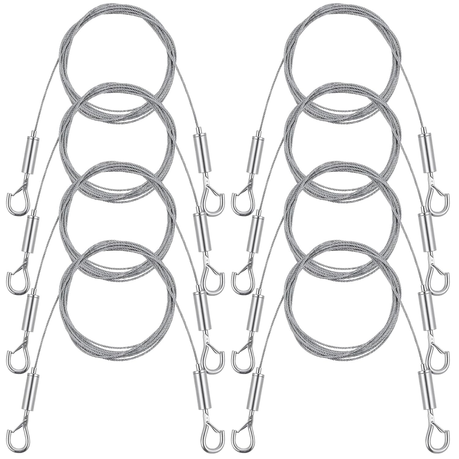8 Pcs Adjustable Picture Hanging Wire Kit, 6.6 Ft Heavy Duty Stainless Steel Rope to Display Pictures, Mirrors, Frames, Billboards, Baskets, Flowerpots, Supports Up to 66 Lbs - Versatile