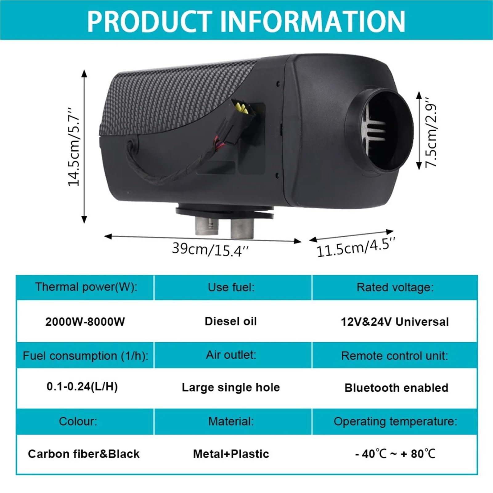 Nagrzewnica postojowa Ogrzewacz Postojowy 2-8 KW, Czarny, Uniwersalny, 12 V I 24 V, Dzielony, Do Użytku Wewnątrz I Na Zewnątrz, Na Kempingu, Łodziach, Kamperach nagrzewnica powietrza