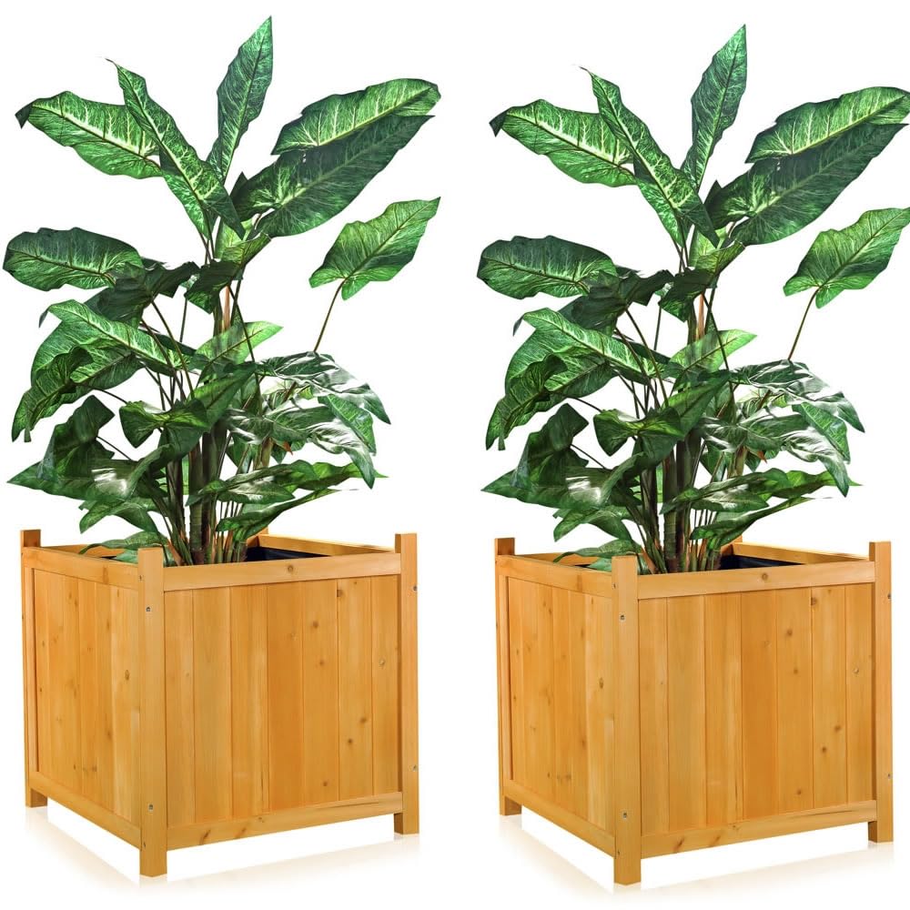Mucola Blumenkübel Pflanzkübel Holz 2 Stück wetterfest 50x50x50 cm Braun | Pflanzkasten für Blumen, Kräuter und Sträucher, robuste glatte Oberfläche, pflegeleicht, für drinnen und draußen