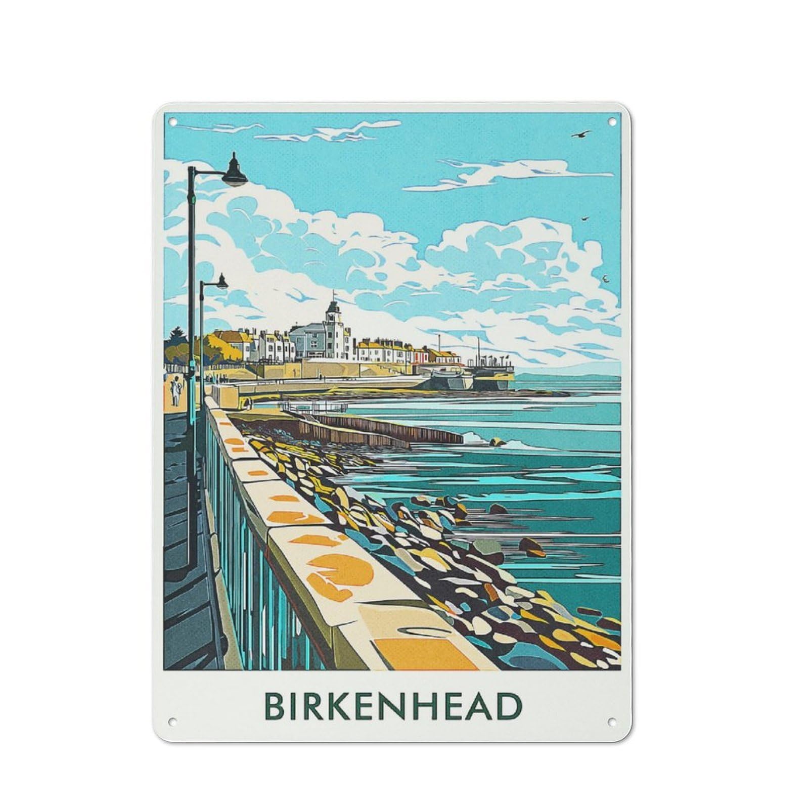 Junmoney Style-16 Birkenhead Coastal View Vintage Metal Wall Decor 40X30cm, Tin Sign For Cafe, Pub, Workshop Or Home Bar, Small Accent For Blank Walls