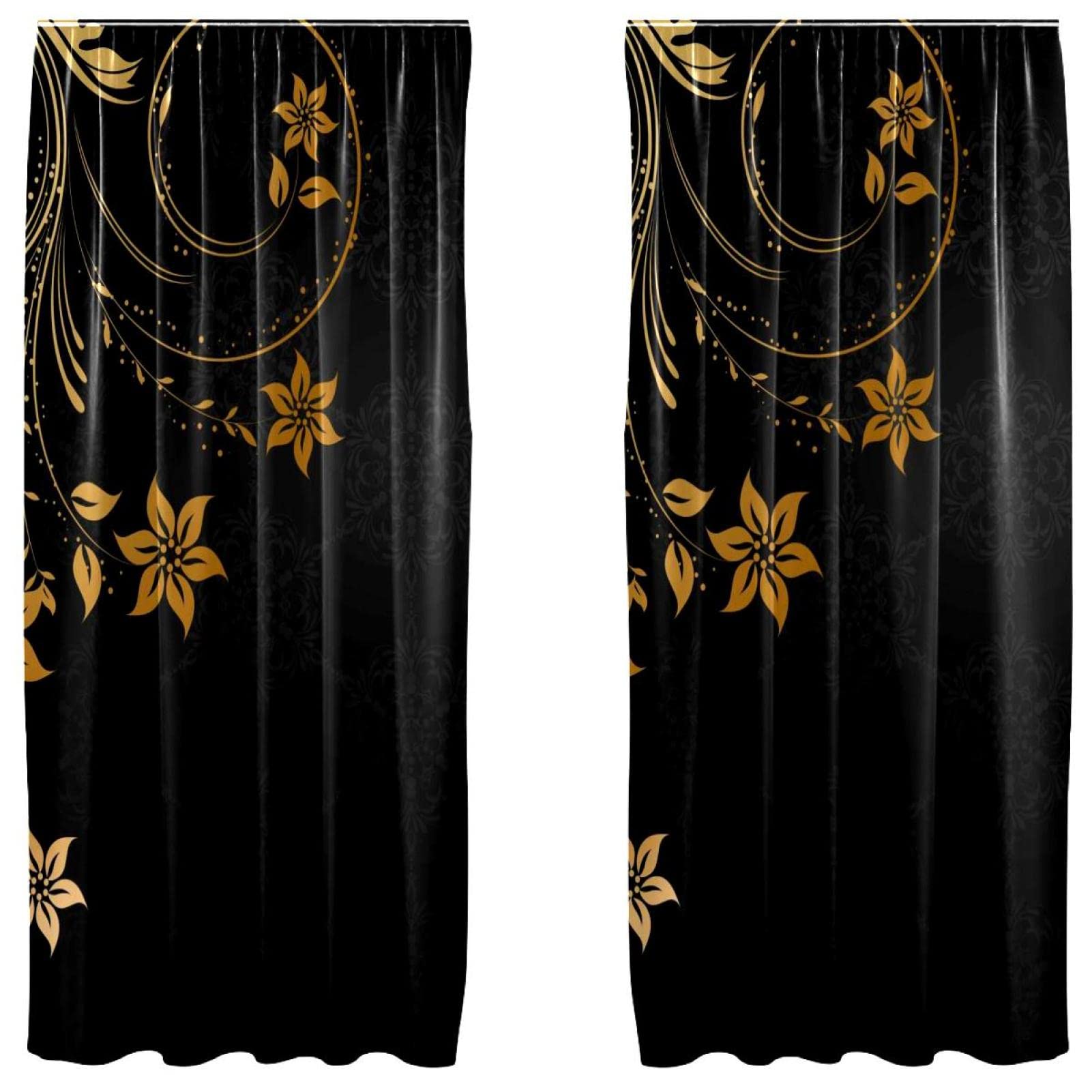 Juego de 2 cortinas de panel decorativos negros de 55 x 84 pulgadas con diseño floral