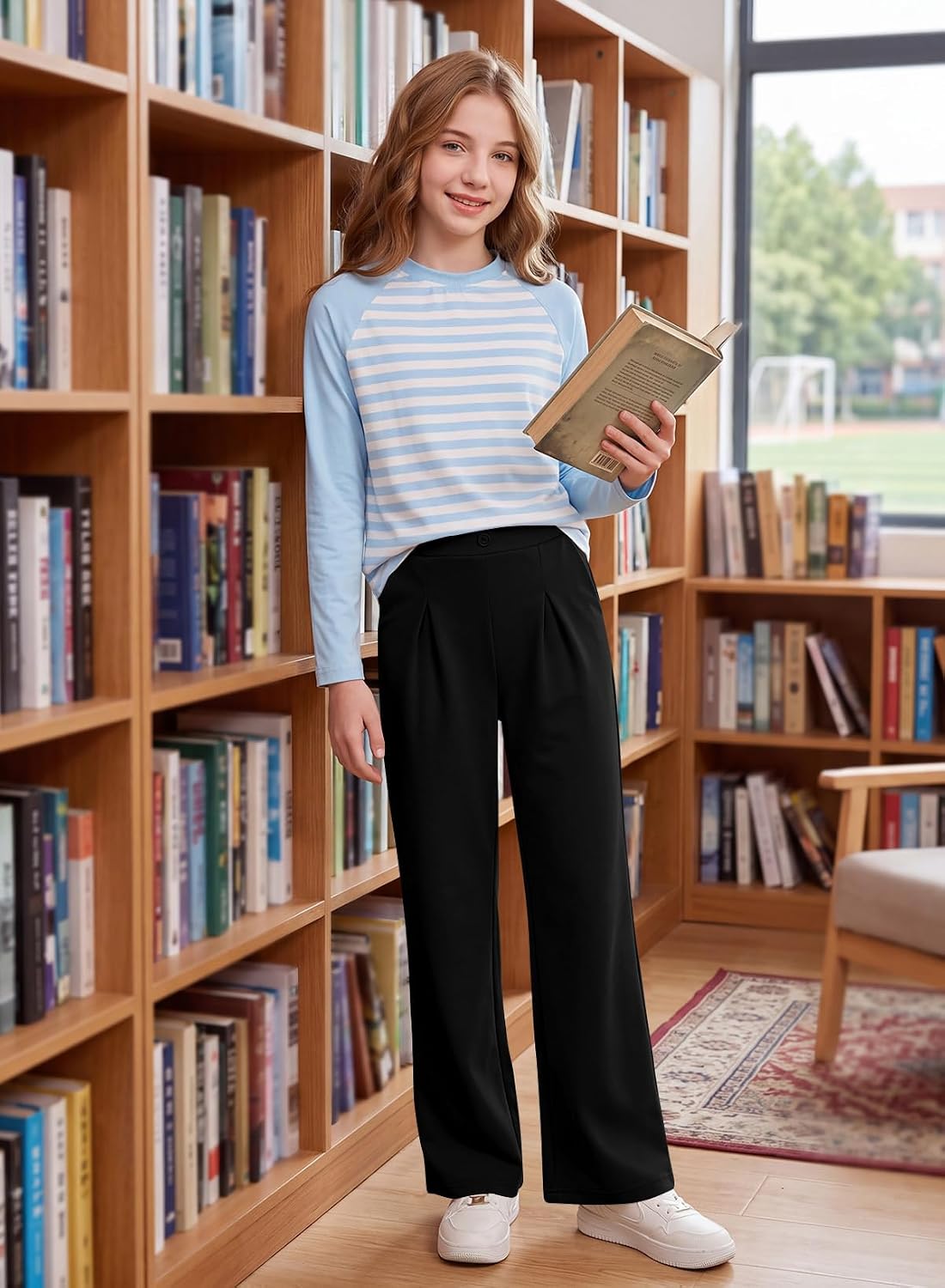 blibean Girls School Uniform Dressy Pants with Pockets Size 6-15 Years image 4