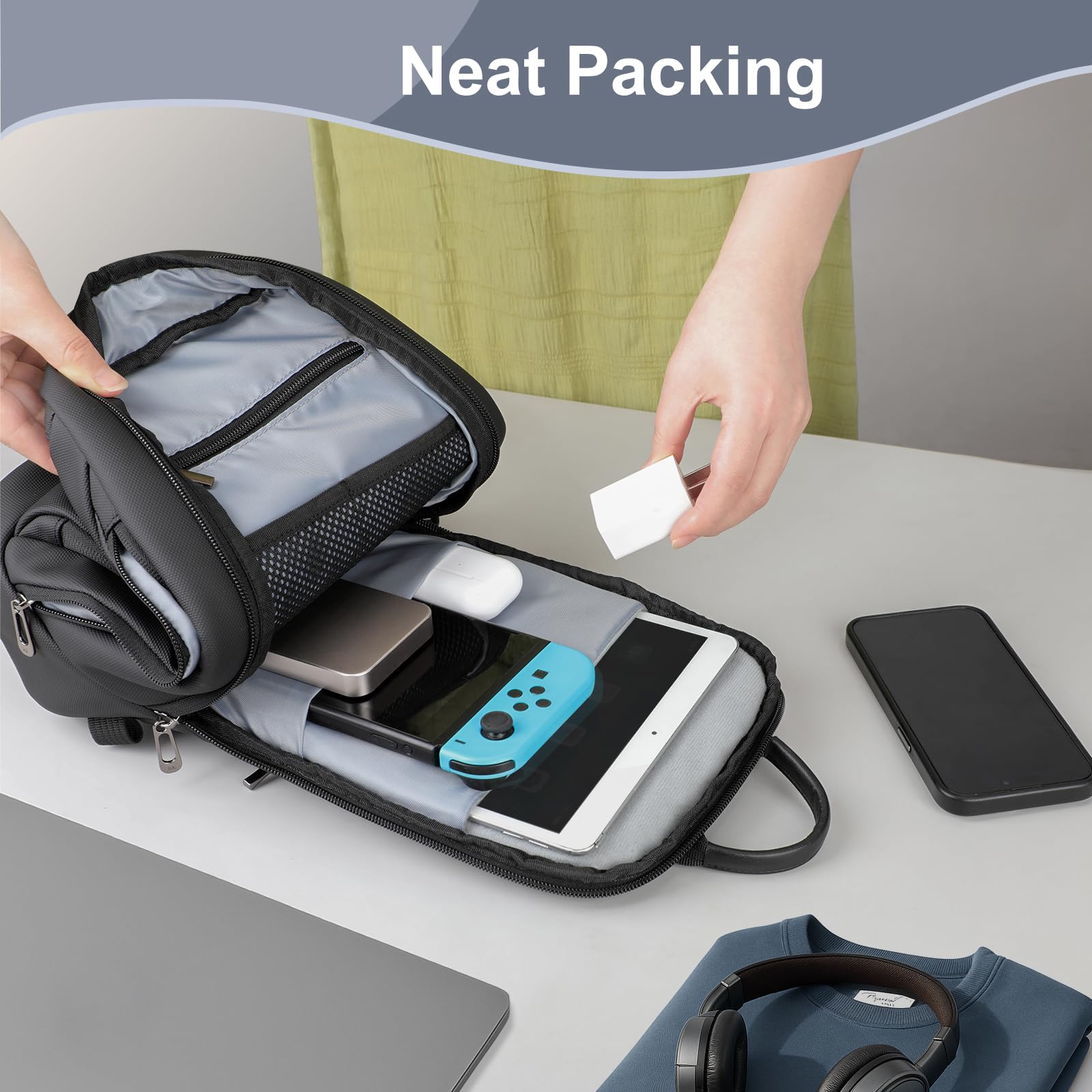 hk Sacoche Homme Bandoulière Léger Sac à Bandoulière pour iPad 11,3 Pouces Imperméable Sac de Poitrine pour Randonnée Voyager Camping Cyclisme