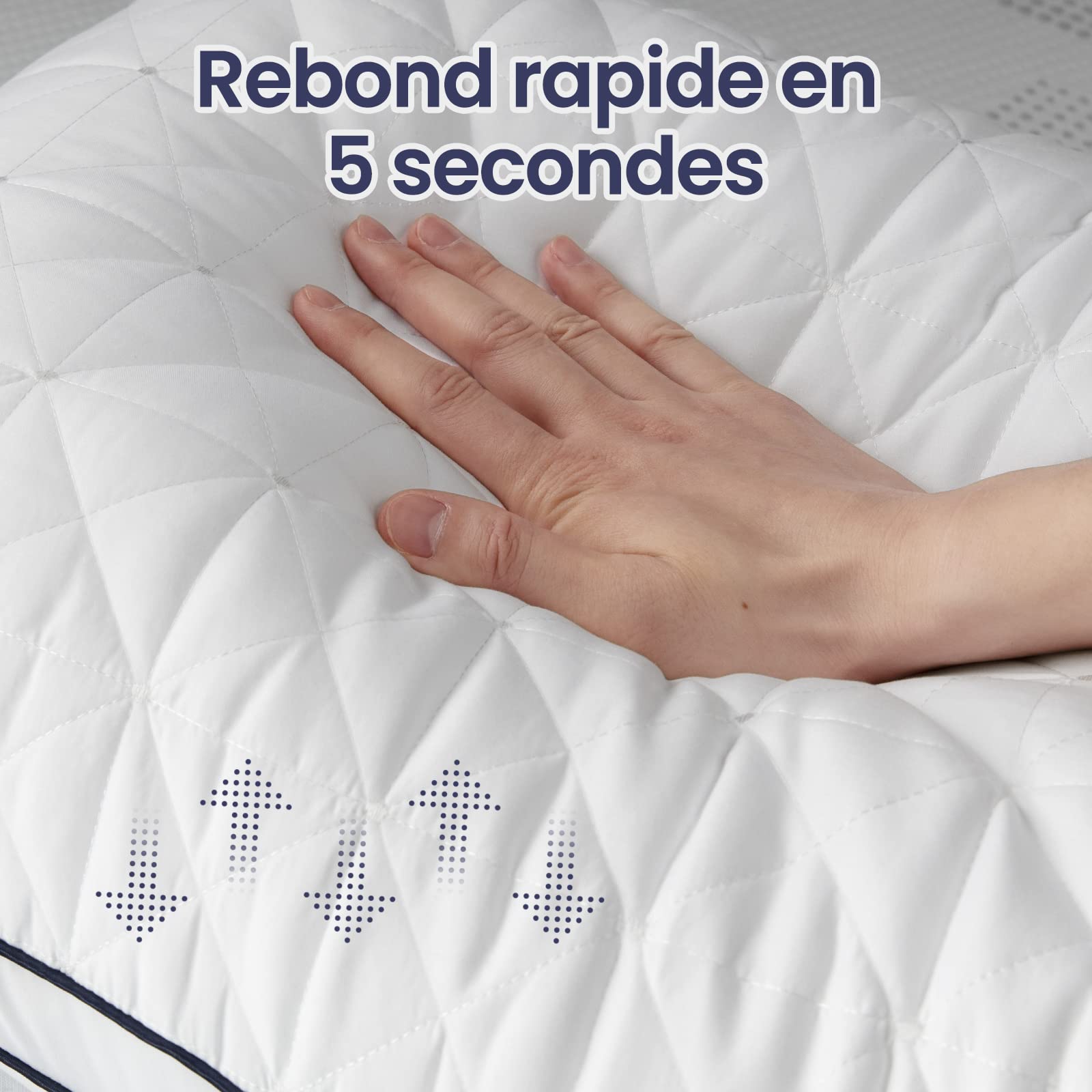 BedStory Oreiller 60x60 Lot de 2, Anti-Acariens à Faible Garnissage Microfibre Hypoallergénique, Qualité Hôtel Moelleux et Respirant, Convient Allongées sur Le Côté Dos Blanc