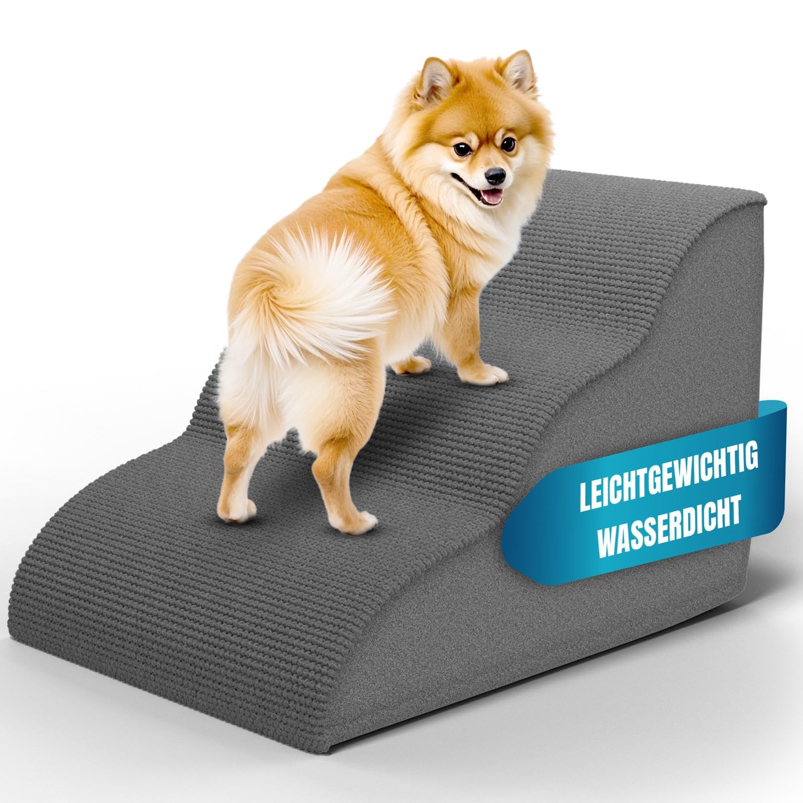 Hundetreppe 3 Stufen, 40 cm hoch, Hochdichter Schwamm Haustiertreppe Hundetreppe für kleine Hunde, rutschfest Tragbar Hunderampe Katzentreppe mit Waschbar Plüschbezug für Sofa Betten