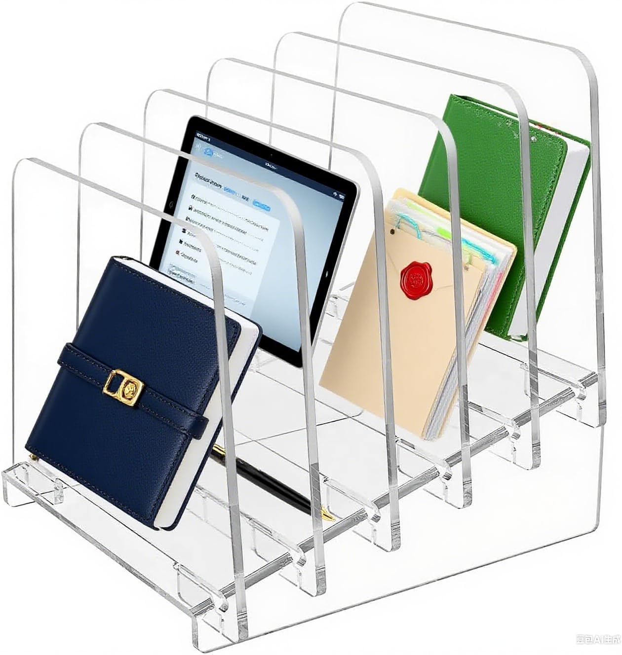 5-Tier Acrylic File Organizer for Desk, 30° Inclined Desk File Organizer, Acrylic Folder Holder Stand for Letter Size Documents, Brochures & Magazines, Easy Assembly Filing Sorter