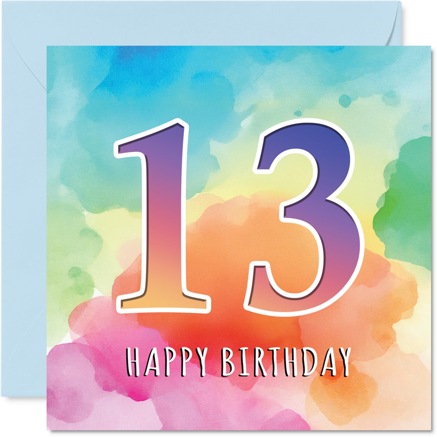 13th Birthday Cards for Girls and Boys, Colourful Watercolour Age