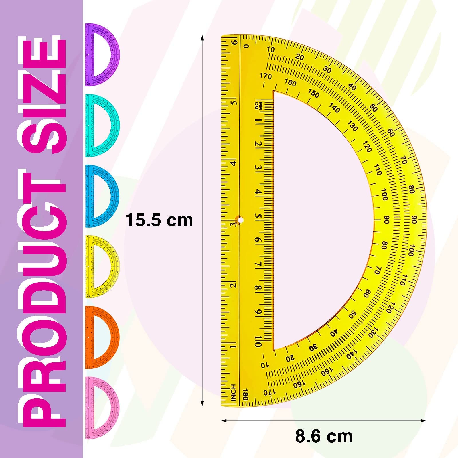 Zonon 200 Stück Mathematik-Winkelmesser aus Kunststoff, 180 Grad, 15,2 cm, durchscheinende Winkelmesser für Geometrie, Winkelmessung, Studenten, Schulbedarf