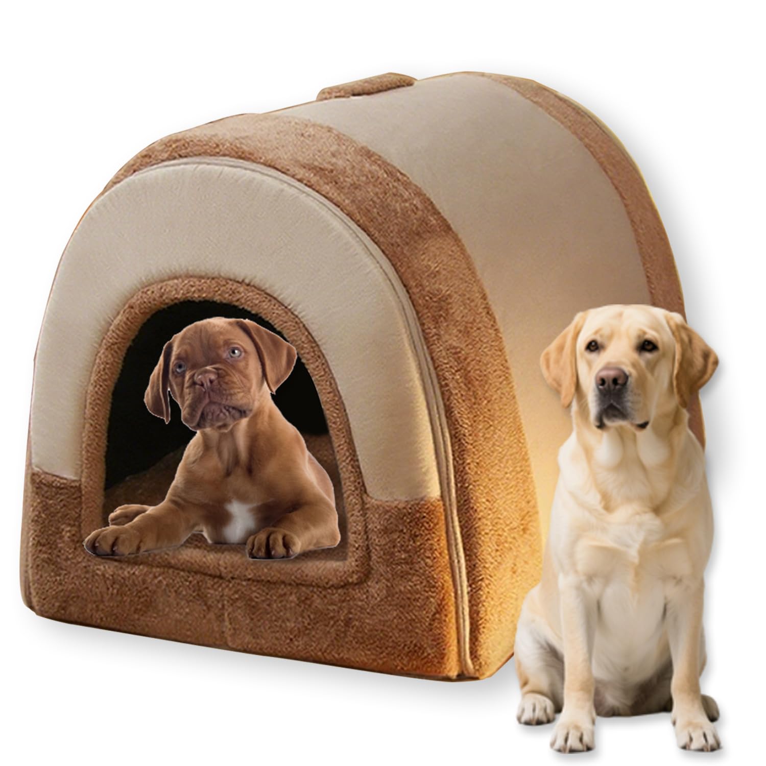 Large Dog Bed 2 in 1 Dog House Bed for Indoor Cat,Luxurious Calming Warm Pet Cave Anti Anxiety Washable Dogs House Removable Pet Beds Non-Slip Base (Brown,56 * 43 * 43CM-L)