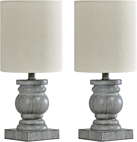 Miniatura 7 de OYEARS Juego de 2 lámparas de mesa pequeñas de 12 pulgadas para dormitorio, sala de estar, lámparas de noche simples y retro de grano de madera,