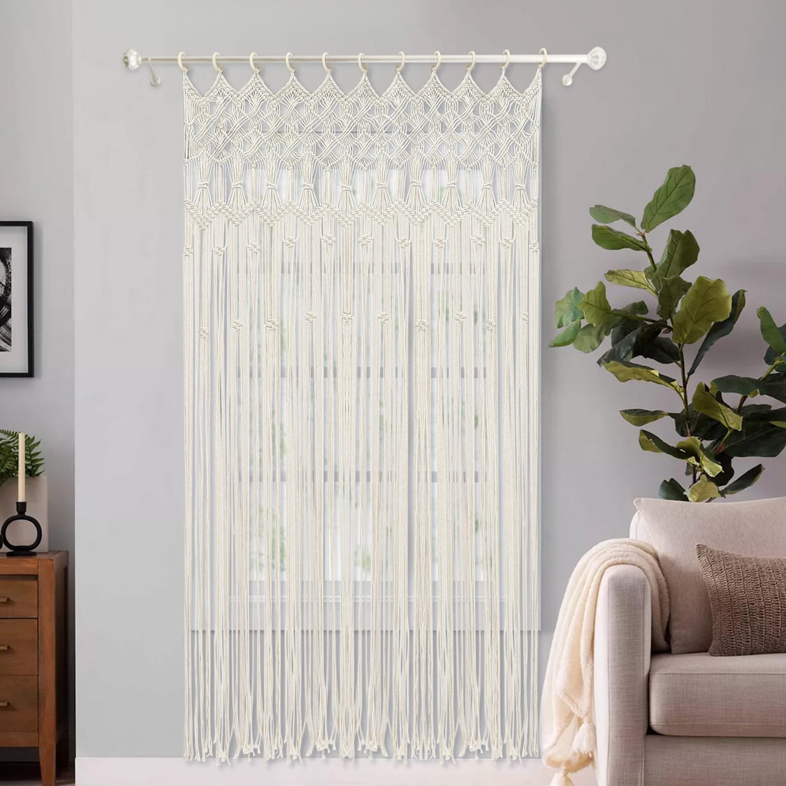 195 x 120 cm - Style bohème - Rideau de fenêtre - Rideau de porte - Tapisserie murale - Coton tissé - Décoration murale avec anneaux de suspension - Pour séparateur de pièce, rideau de