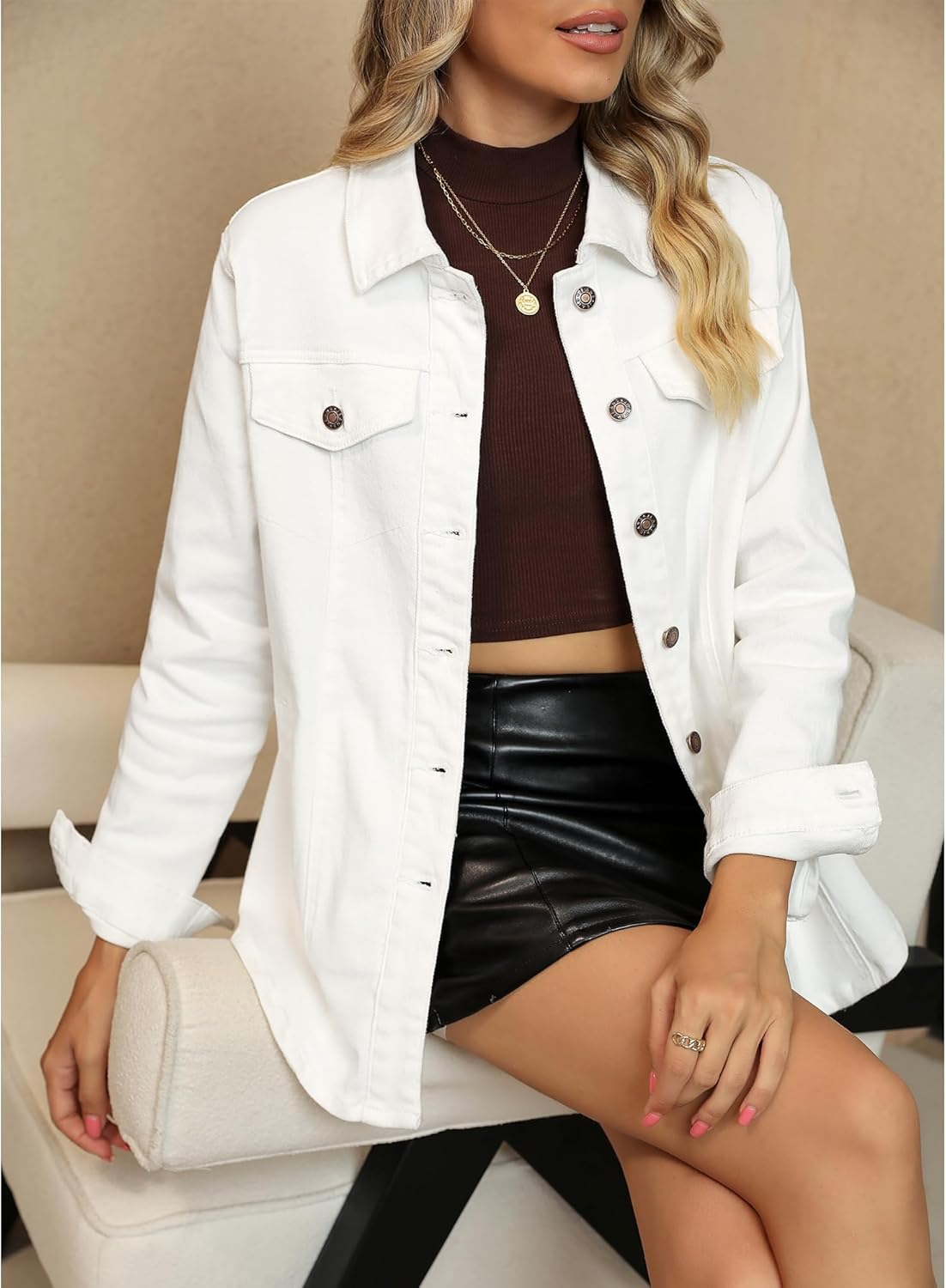 luvamia 2026 Jean Jackets for Women Fashion Denim Jacket Western Oversized Shacket Jacket Button Up with Pockets - Image 8