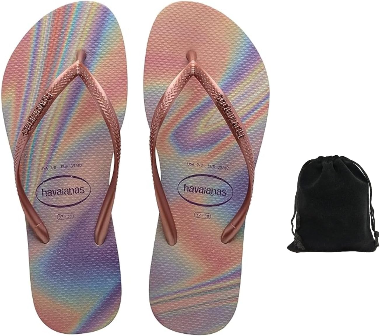 Havaianas Women’s Slim Iridescent Flip Flops – Stylish, Comfortable, and Durable Sandals with Metallic Finish, Perfect for Beach, Casual, and Everyday Wear, Includes Velvet Pouch, 7-8, Quiet Lilac