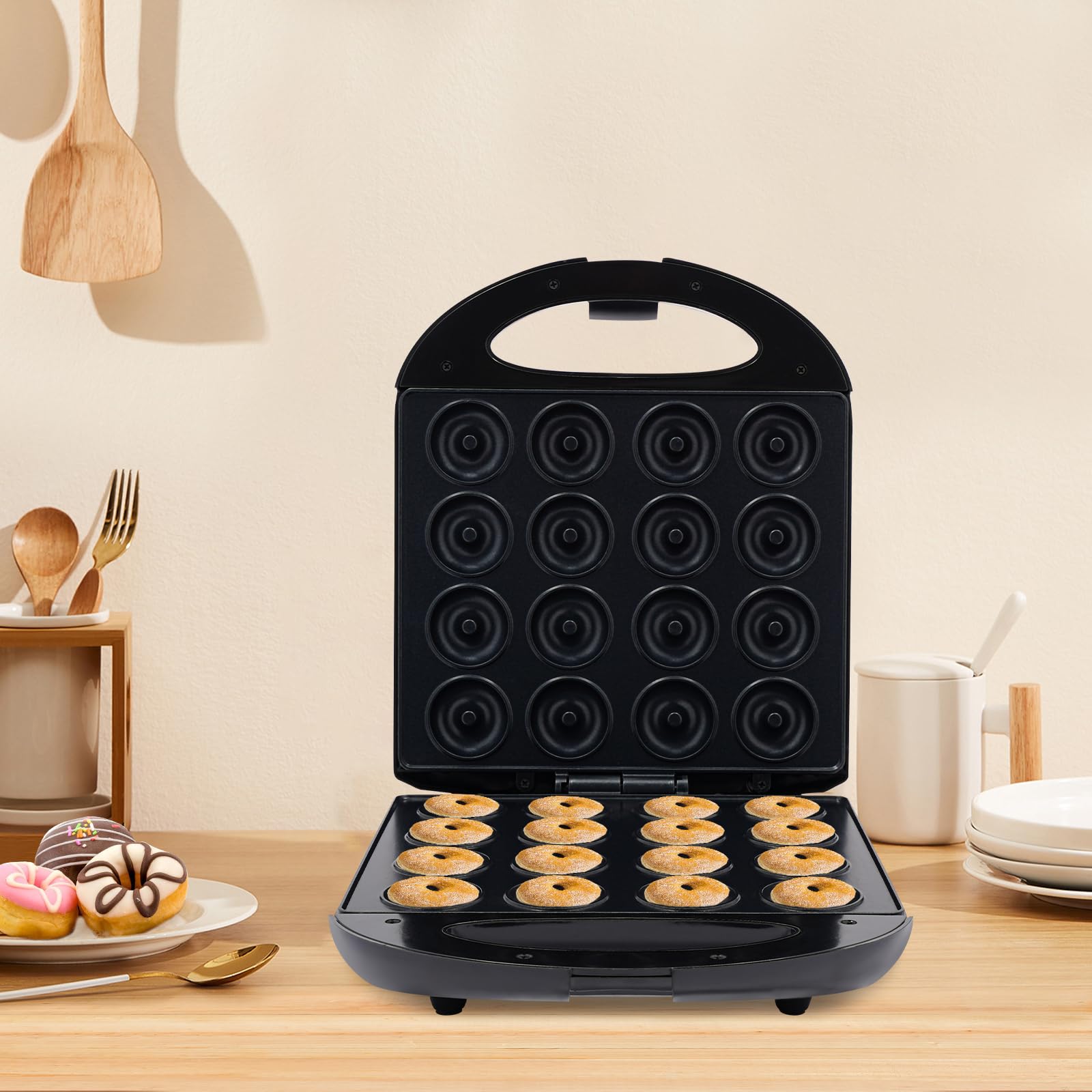 Donut-Maker, Donut Maschine für 16 Mini-Donuts, Doppelseitige Heizstruktur, Antihaftbeschichtung, für Zuhause, Bäckereien, Konditoreien, Restaurants, Cafeterias, Teehäuser, Cafés