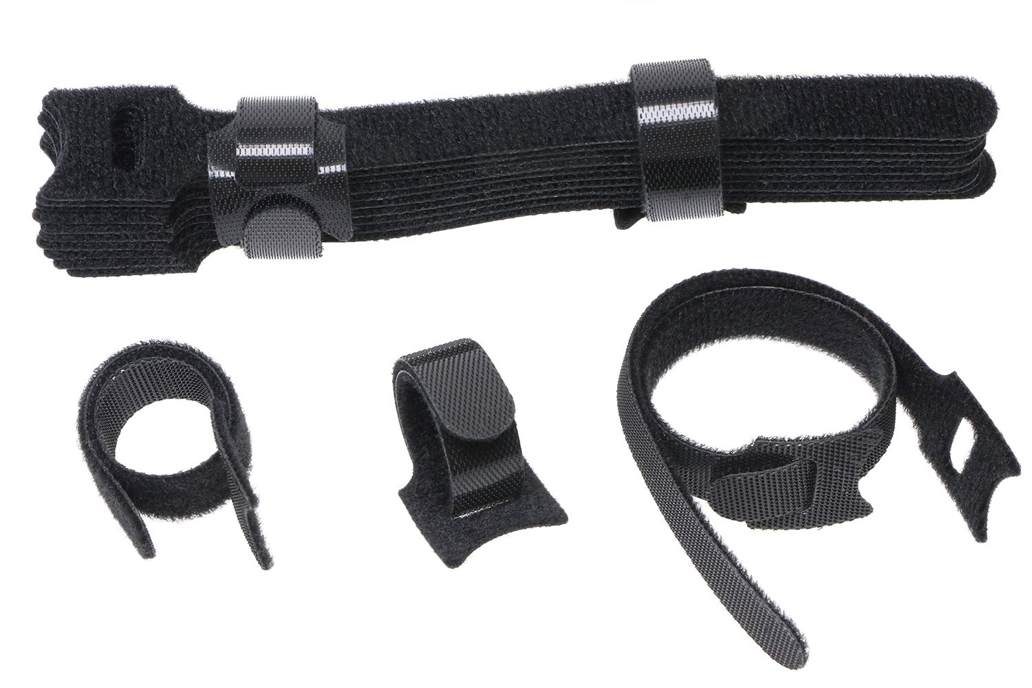 TupalizyBlack Nylon Reusable Fastening Cable Ties Strap Organizer Adjustable Hook and Loop Cord Ties for Earbud Earphone PC TV Wire Management and Home Office Desk Organization, 6Inch, 20PCS