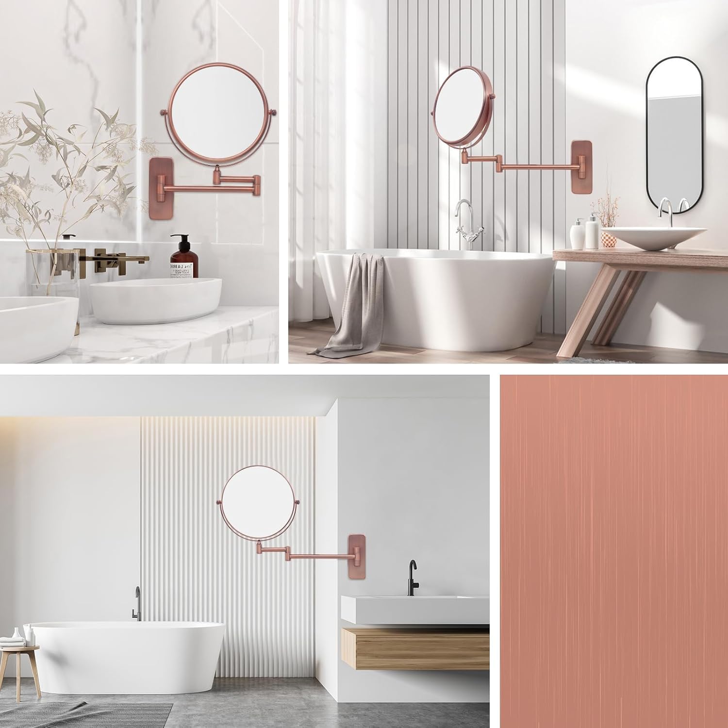Nicesail Espejo de maquillaje para pared, color oro rosa mate, con aumento, 10 aumentos, espejo de aumento para baño, espejo de afeitar extensible, diámetro 20 cm